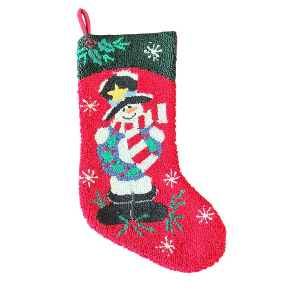 VTG Christmas Stocking Hooked Snowman Theme Glitzhome USA 19" - Picture 1 of 3